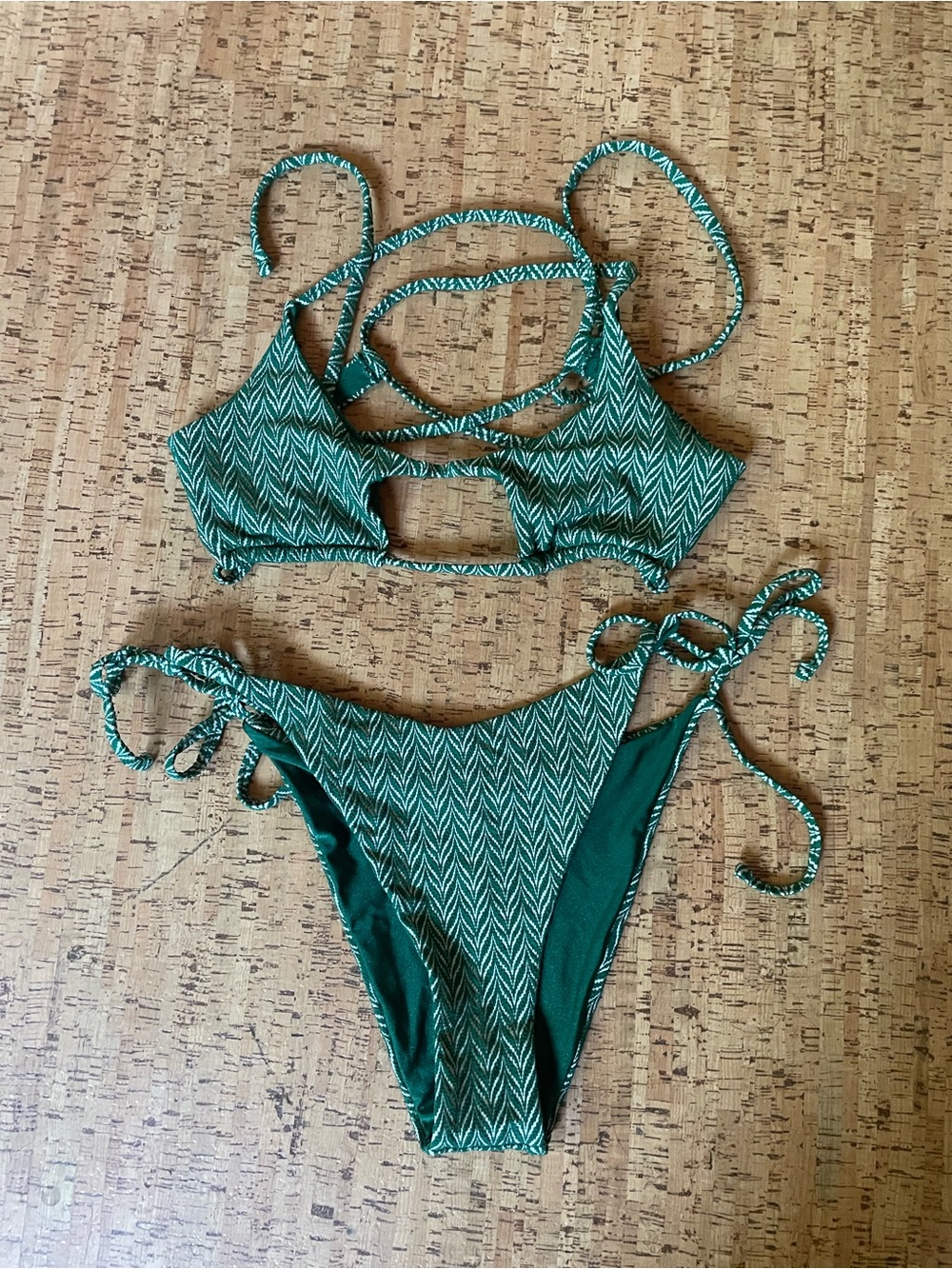 Emerald Chevron Tie-Side Women's Bikini Set